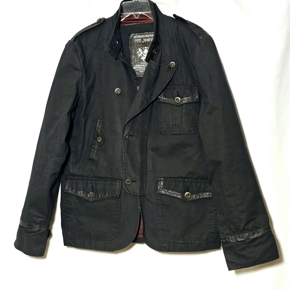 rnt23 Ron Tomson Urban Outdoor Wear Mens Y2K 90's Black Denim Jacket XXL - Picture 3 of 16